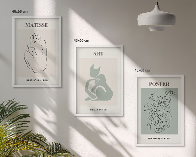 3 paveikslų rinkinys su rėmais Matisse žaliai smėlio spalvos plakatai