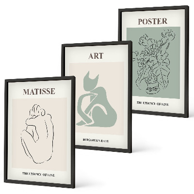 3 paveikslų rinkinys su rėmais Matisse žaliai smėlio spalvos plakatai