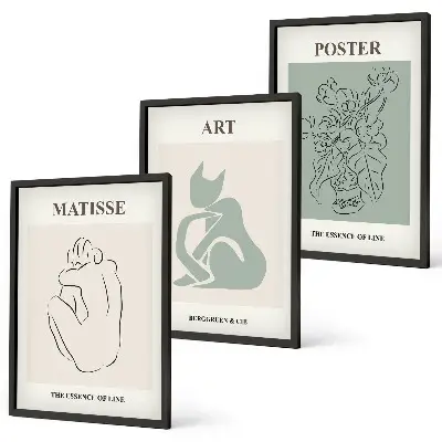 3 paveikslų rinkinys su rėmais žaliai smėlio spalvos Matisse plakatai