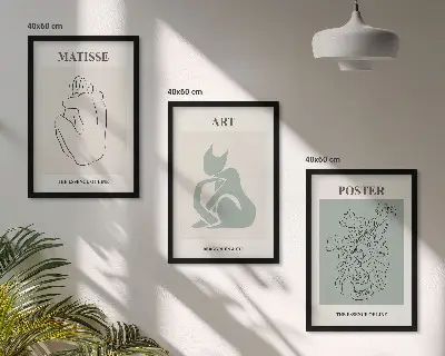 3 paveikslų rinkinys su rėmais žaliai smėlio spalvos Matisse plakatai
