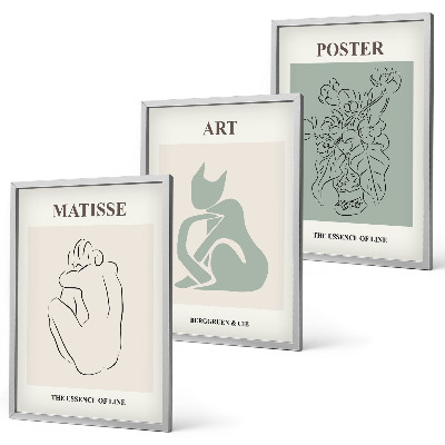 3 paveikslų rinkinys su rėmais Matisse žaliai smėlio spalvos plakatai