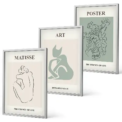 3 paveikslų rinkinys su rėmais žaliai smėlio spalvos Matisse plakatai