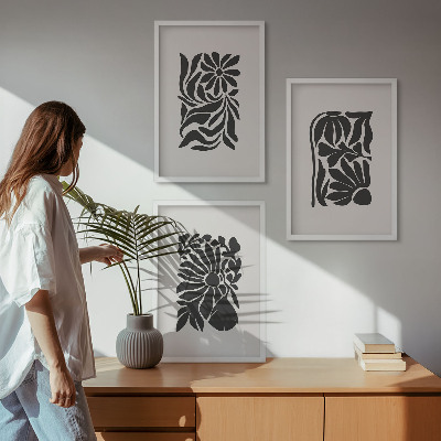 3 paveikslų rinkinys su rėmais Abstraktūs augalų raštai