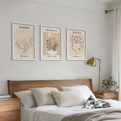 Šiuolaikinių augalų linijų paveikslų rinkinys su rėmais, 3 dalių