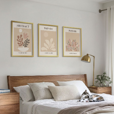 3 paveikslų rinkinys su rėmais Augalų motyvai smėlio spalvos ruda spalva