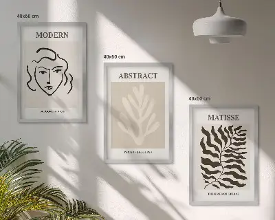 Veido lapų triptikas Matisse stiliaus įrėmintas paveikslas