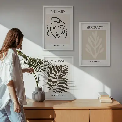 Veido lapų triptikas Matisse stiliaus įrėmintas paveikslas