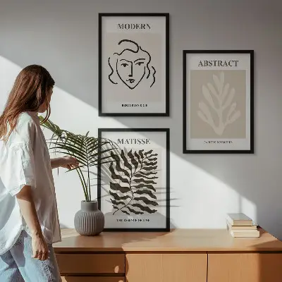 Veido lapų triptikas Matisse stiliaus įrėmintas paveikslas