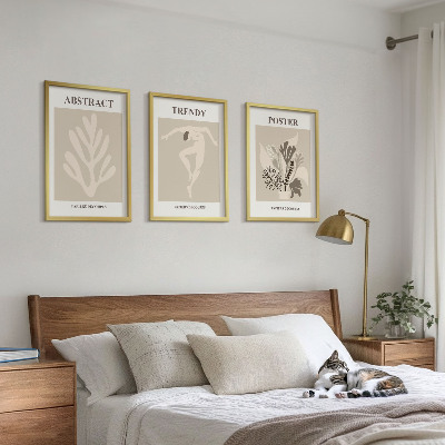3 paveikslų rinkinys su rėmais Gėlių raštai smėlio spalvos rudi