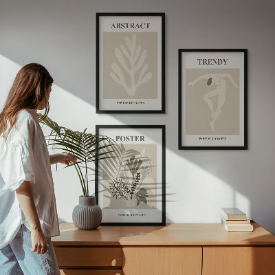 3 paveikslų rinkinys su rėmais Gėlių raštai smėlio spalvos rudi