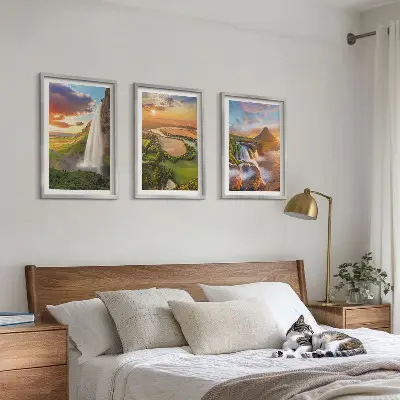Krioklių peizažų paveikslai 3 dalių rinkinys su rėmais