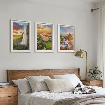 Krioklių peizažų paveikslai 3 dalių rinkinys su rėmais