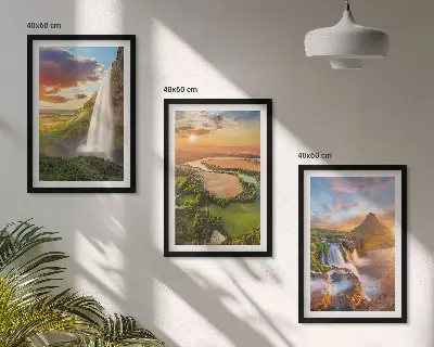 Krioklių peizažų paveikslai 3 dalių rinkinys su rėmais