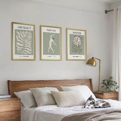 3 paveikslų rinkinys su rėmais Matisso žaliųjų augalų raštai