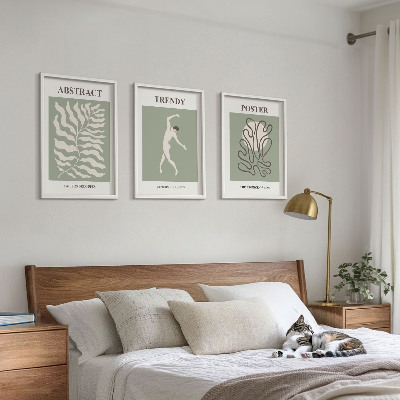 3 paveikslų rinkinys su rėmais Matisso žaliųjų augalų raštai