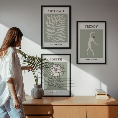 3 paveikslų rinkinys su rėmais Matisso žaliųjų augalų raštai