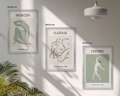 3 paveikslų rinkinys su rėmais Stilingi minimalistiniai personažai