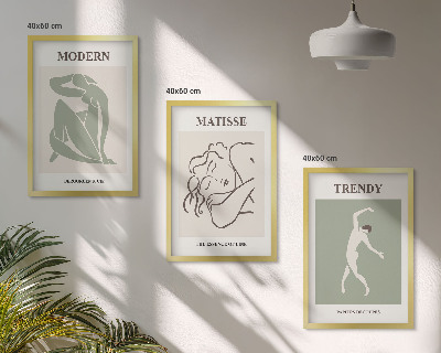 3 paveikslų rinkinys su rėmais Stilingi minimalistiniai personažai