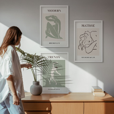 3 paveikslų rinkinys su rėmais Stilingi minimalistiniai personažai