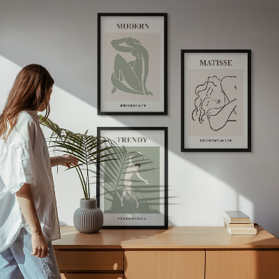 3 paveikslų rinkinys su rėmais Stilingi minimalistiniai personažai