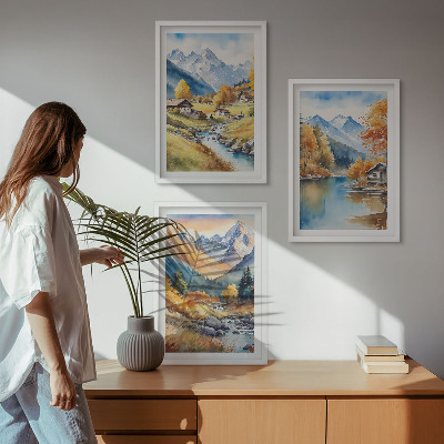 Įrėmintas triptikas Rudens kalnų upių namai