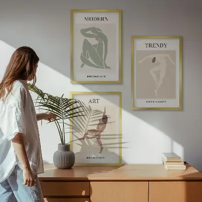 3 paveikslų rinkinys su rėmais stilingi minimalistiniai personažai