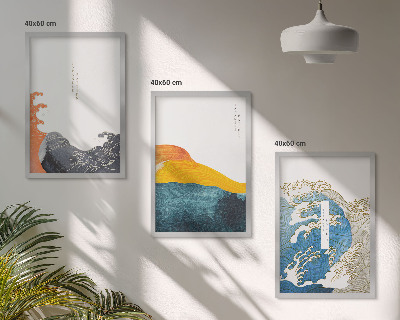 3 paveikslų rinkinys su rėmais Japoniško grafikos stiliaus bangos