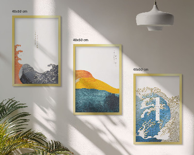 3 paveikslų rinkinys su rėmais Japoniško grafikos stiliaus bangos