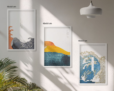 3 paveikslų rinkinys su rėmais Japoniško grafikos stiliaus bangos
