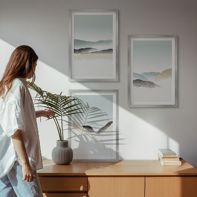 Įrėmintas triptikas Minimalistiniai pasteliniai kalnai