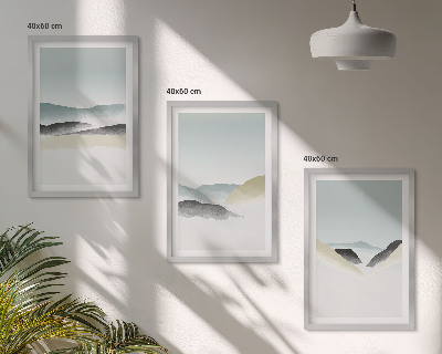 Įrėmintas triptikas Minimalistiniai pasteliniai kalnai