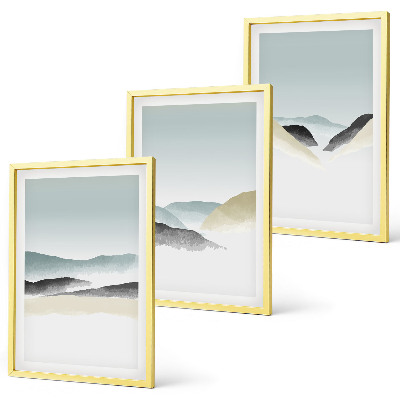 Įrėmintas triptikas Minimalistiniai pasteliniai kalnai