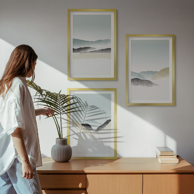 Įrėmintas triptikas Minimalistiniai pasteliniai kalnai