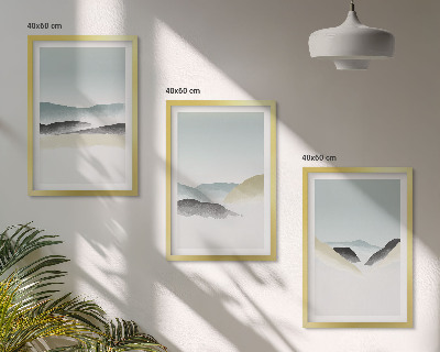Įrėmintas triptikas Minimalistiniai pasteliniai kalnai