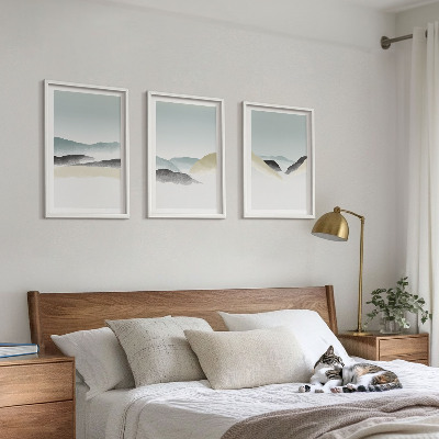 Įrėmintas triptikas Minimalistiniai pasteliniai kalnai