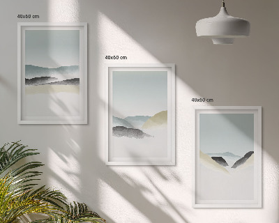 Įrėmintas triptikas Minimalistiniai pasteliniai kalnai
