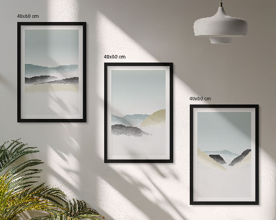 Įrėmintas triptikas Minimalistiniai pasteliniai kalnai