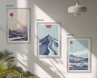 3 paveikslų rinkinys su rėmais Abstraktūs Japonijos kalnai