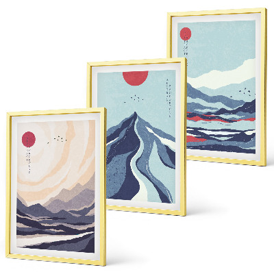 3 paveikslų rinkinys su rėmais Abstraktūs Japonijos kalnai