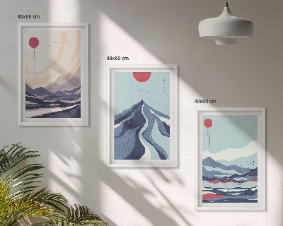 3 paveikslų rinkinys su rėmais Abstraktūs Japonijos kalnai