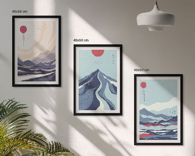 3 paveikslų rinkinys su rėmais Abstraktūs Japonijos kalnai