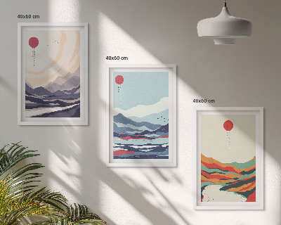 3 paveikslų rinkinys su rėmais Japonų kalnų abstrakcijos