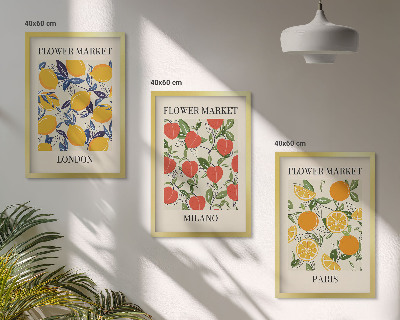3 paveikslų rinkinys su rėmais Gėlių plakatai miestuose