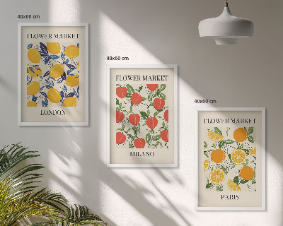 3 paveikslų rinkinys su rėmais Gėlių plakatai miestuose
