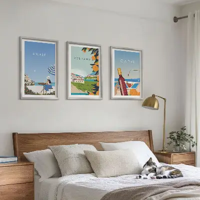 3 paveikslų rinkinys su rėmais Amalfis, Pozitanas ir Kapris