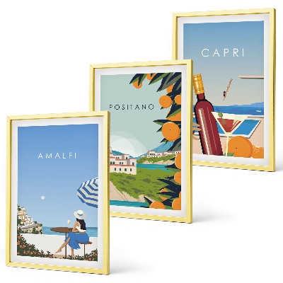 3 paveikslų rinkinys su rėmais Amalfis, Positano ir Kapris