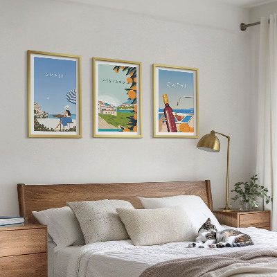 3 paveikslų rinkinys su rėmais Amalfis, Positano ir Kapris