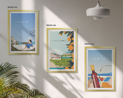 3 paveikslų rinkinys su rėmais Amalfis, Positano ir Kapris