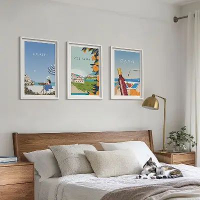 3 paveikslų rinkinys su rėmais Amalfis, Pozitanas ir Kapris