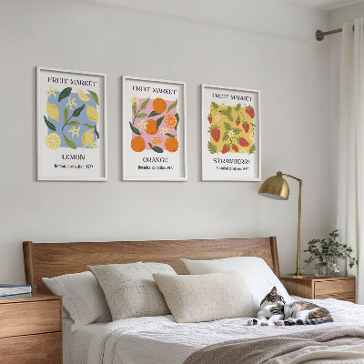 Įrėmintas triptikas Vaisių plakatai su citrinomis ir braškėmis